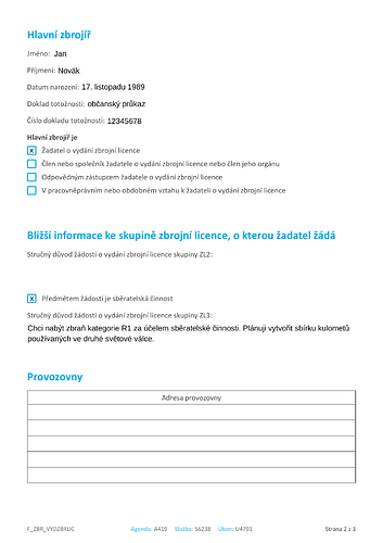 Druhá strana žádosti o zbrojní licenci ZL3