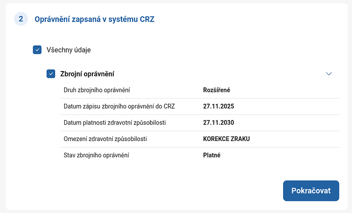 Oprávnění zapsaná v systému CRZ
