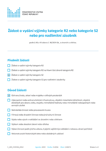 Žádost o výjimku kategorie S2