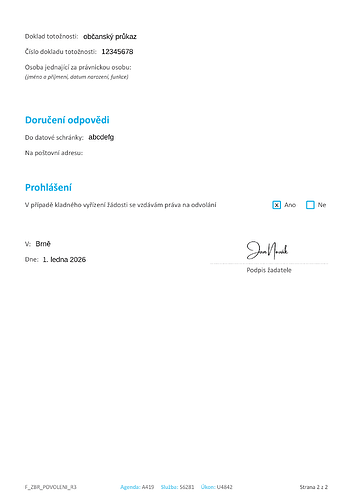 Druhá strana žádosti o povolení