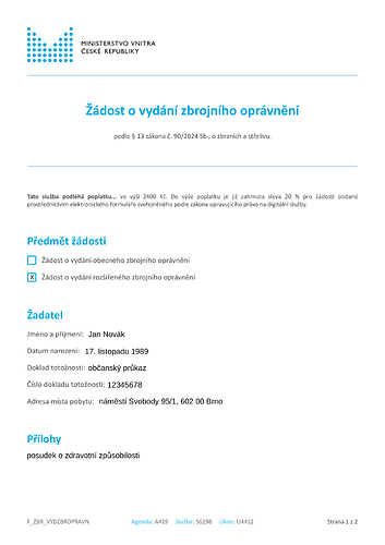 První strana přihlášky ke zkoušce odborné příležitosti