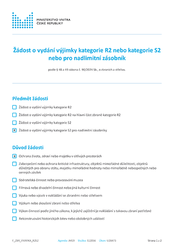 Žádost o výjimku pro nadlimitní zásobníky