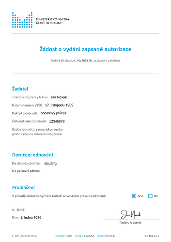 Žádost o vydání zapsané autorizace