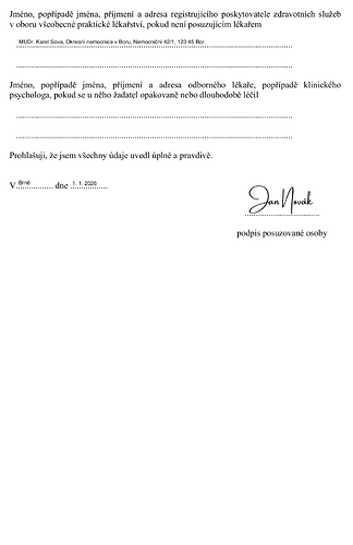 Druhá strana prohlášení posuzované osoby