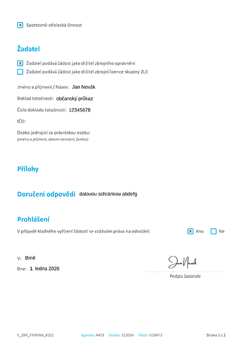 Druhá strana žádosti o výjimku