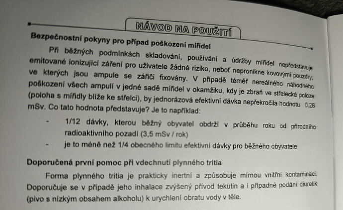 bezpečnostní pokyny pro případ poškození mířidel