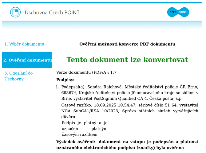 Výsledek ověřování