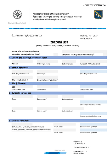 zbrojní list (první strana)